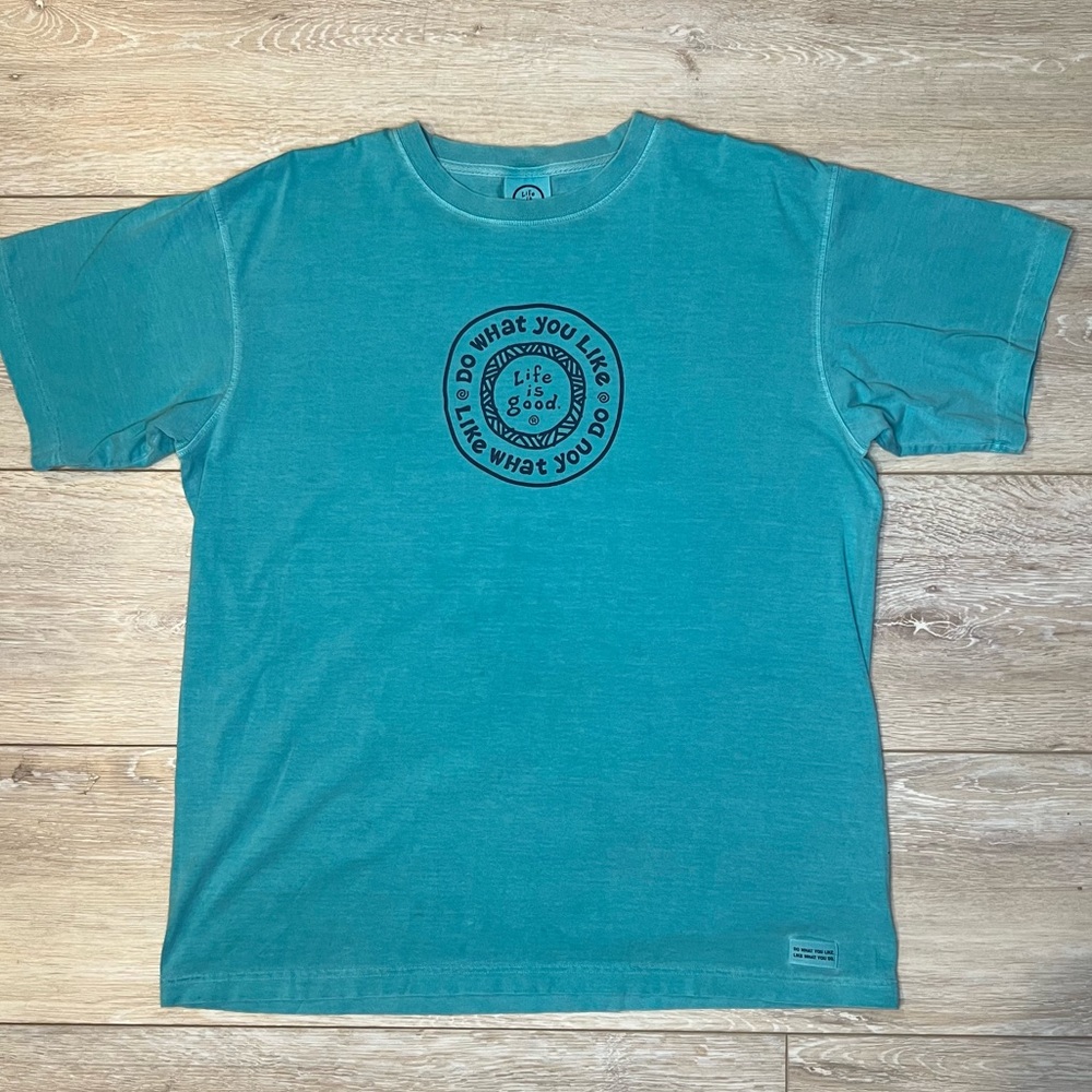 Life Is Good Short Sleeve Teal Graphic Logo Tee